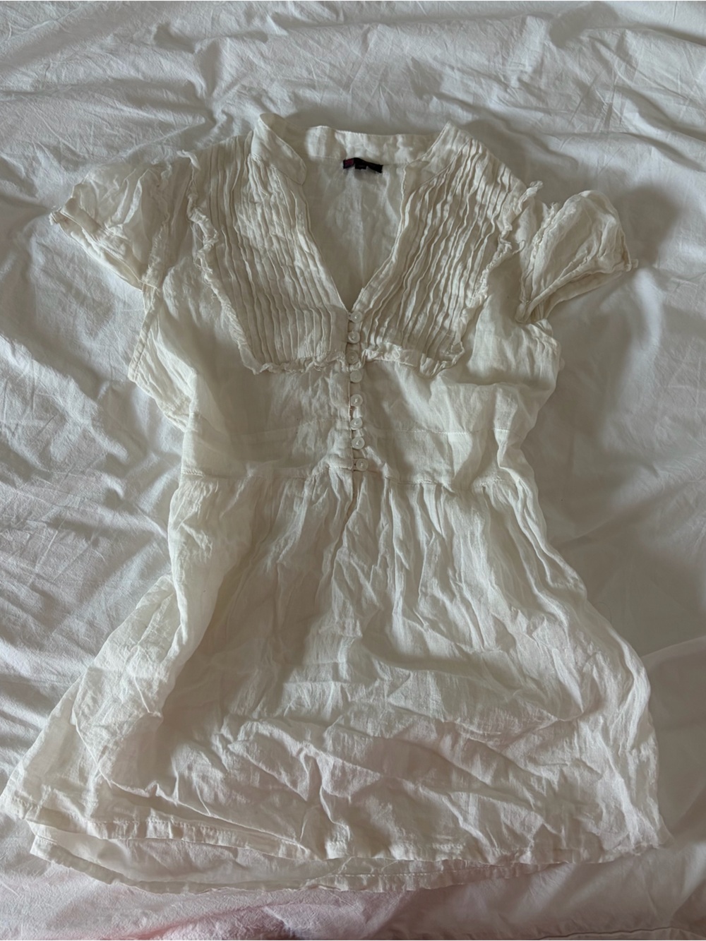 Lightweight Cream Blouse with Pintuck Front